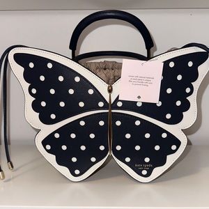 kate spade polka dot wicker butterfly crossbody bag tote NWT